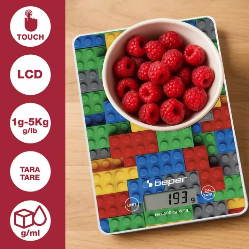 Kitchen scale Beper P102BIL005 - digital, 5 kg, 1 g, colorful bricks