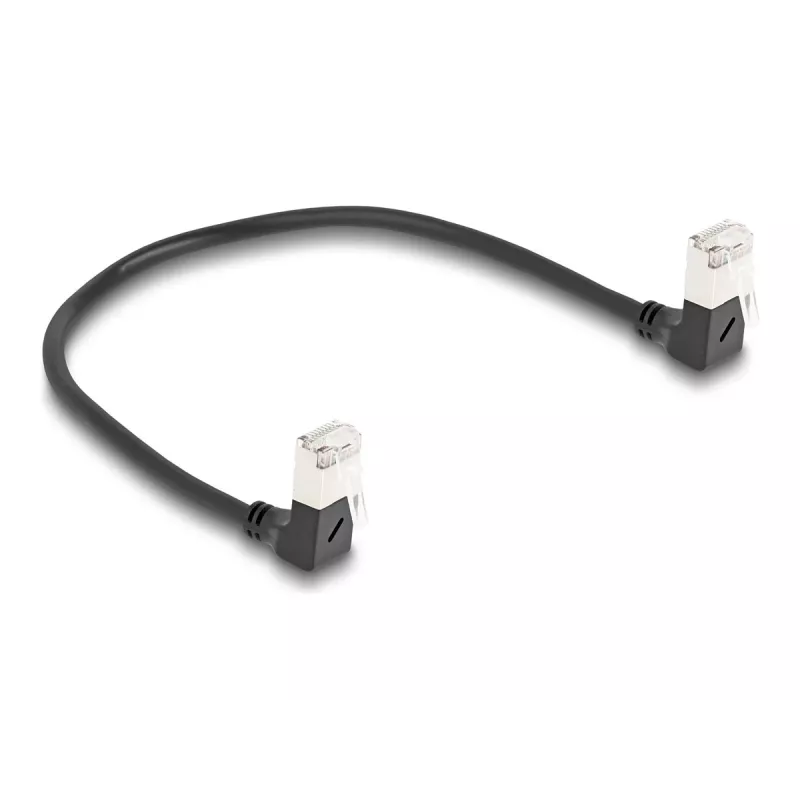 DeLOCK RJ45 Network Cable Cat.6A S/FTP Slim 90° downwards 0.25 m black