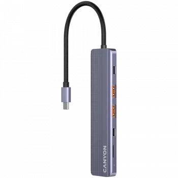 USB Type-C hub CANYON DS-17 — HDMI, USB 3.2 Gen 1 A, USB-C, MicroSD, 10000 Mbit/s, grey