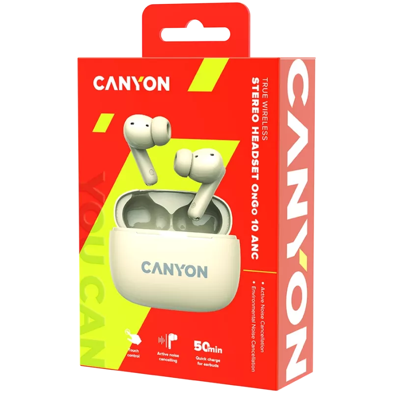 Canyon CNS-TWS10BG Headphones and Headset True Wireless Stereo (TWS) In-Ear calls/music/Sport/everyday use USB Type-C Bluetooth Beige (CNS-TWS10BG)