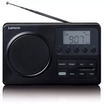 Portable radio Lenco MPR-035BK — FM/AM, mains and battery power, 2.5 inch LCD, 20 FM presets, 3.5 mm output