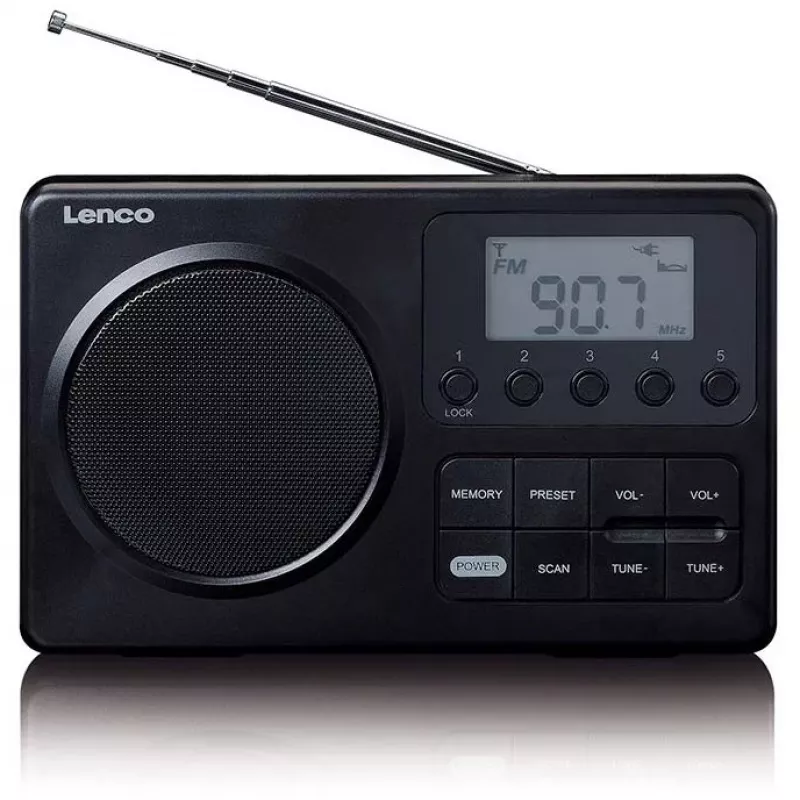 Portable radio Lenco MPR-035BK — FM/AM, mains and battery power, 2.5 inch LCD, 20 FM presets, 3.5 mm output