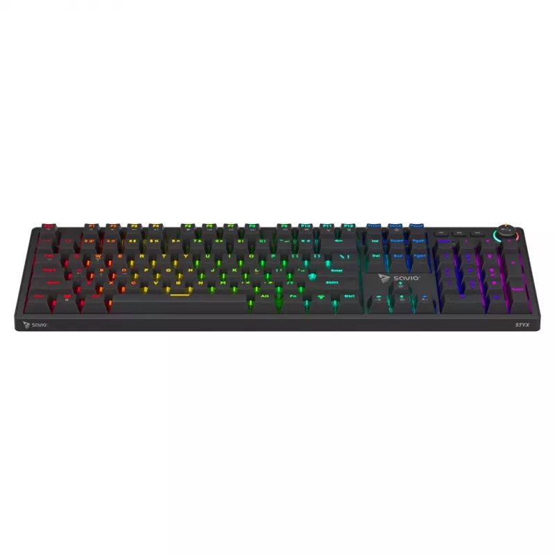 Gaming keyboard SAVIO STYX BROWN — mechanical Outemu Brown, QZERTY US International, RGB, USB, full-size 104 keys, black