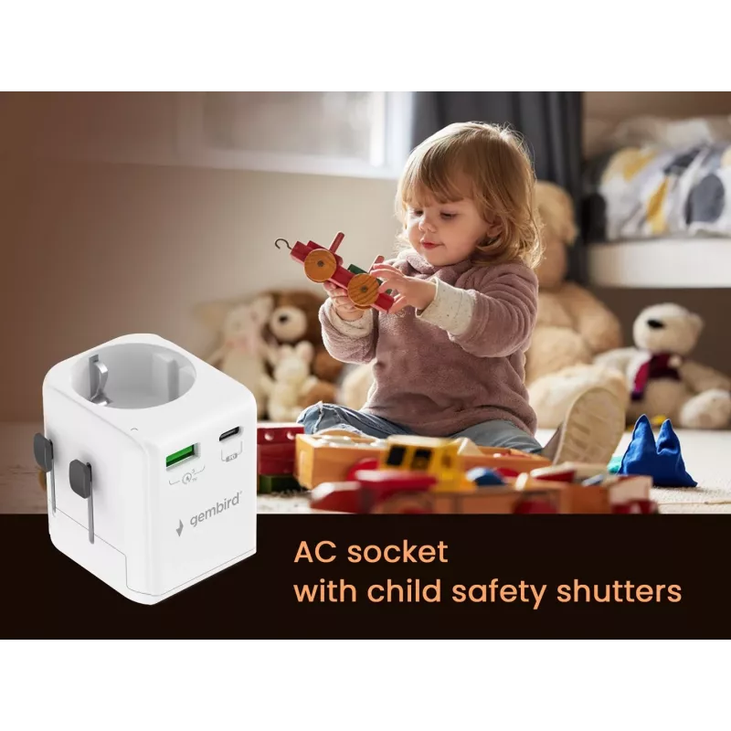 Travel power adapter GEMBIRD TPA-EU1A1C20-01-W 20W, USB-A 18W + USB-C 20W, Schuko socket, input 100–250V