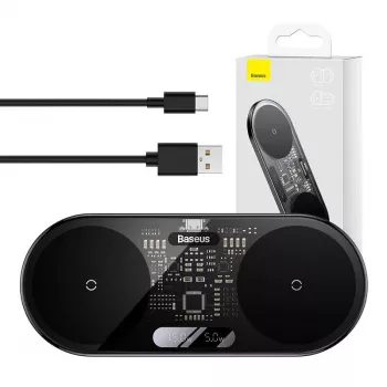 Baseus 2In1 20W Digital Led Display Headphones Black Wireless Charging