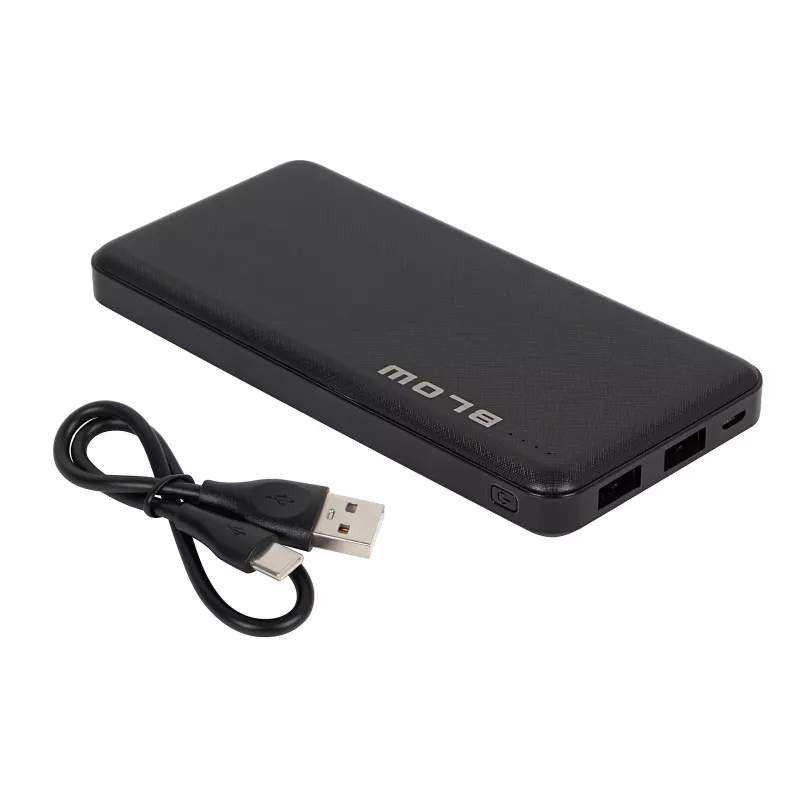 Portable power bank BLOW PB10A 10000mAh polymer battery, 2x USB-A outputs, 22.5W total, Micro‑USB input, black