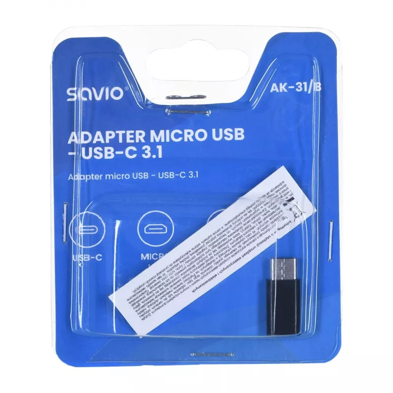 Savio AK-31 / B cable interface/gender adapter Micro USB USB 3.1 Type C Black