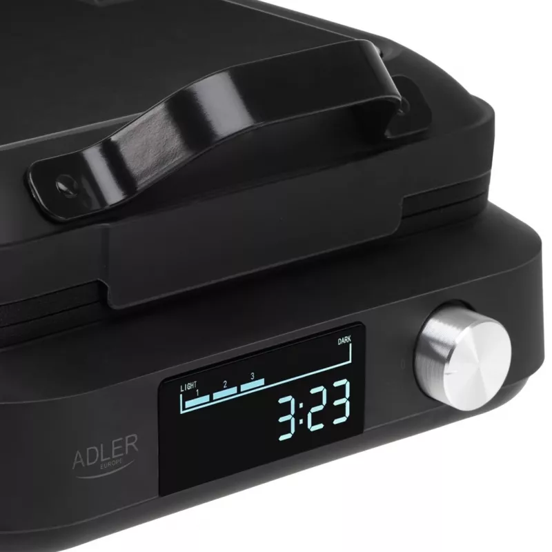 Waffle maker Adler AD 3087 — electric Belgian waffle iron, 2200 W, 2 rectangular plates 9×17 cm, black