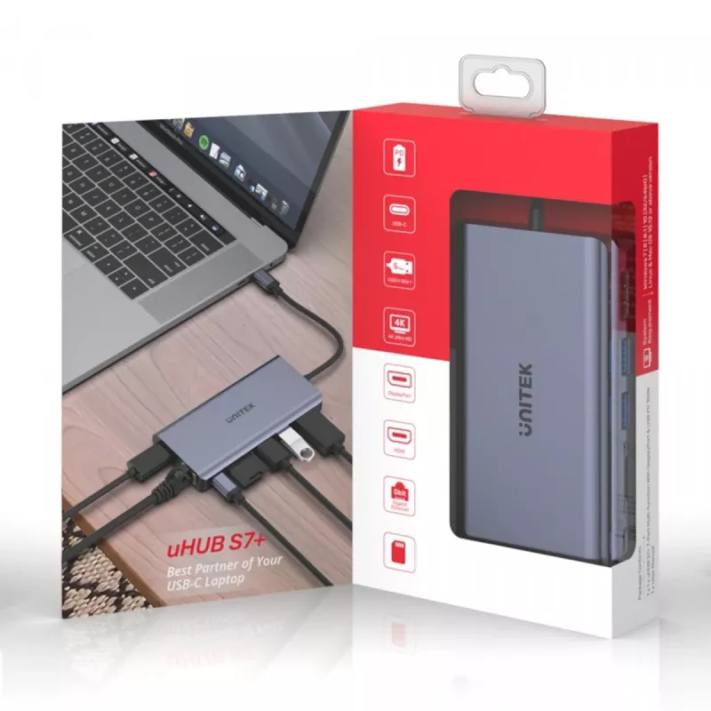 Hub UNITEK uHUB S7 USB 3.2 Gen 1 Type-C Grey