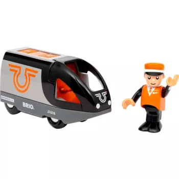 Passenger train BRIO 63604700 orange-black, wooden toy train set, compatible BRIO tracks