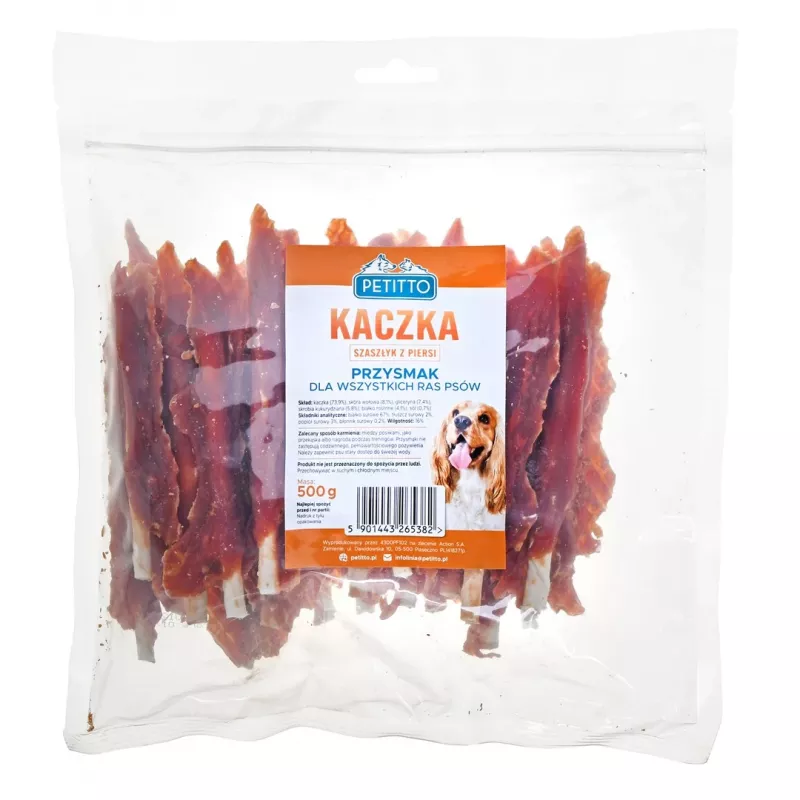 PETITTO Duck Breast Kebab dog treats, functional solid snacks, 500 g, 67% protein, gluten‑ and preservative‑free