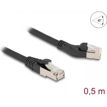 Network Cable DeLOCK RJ45 Cat.6A S/FTP 45° left angled to straight 0.5 m black