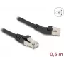 Network Cable DeLOCK RJ45 Cat.6A S/FTP 45° left angled to straight 0.5 m black