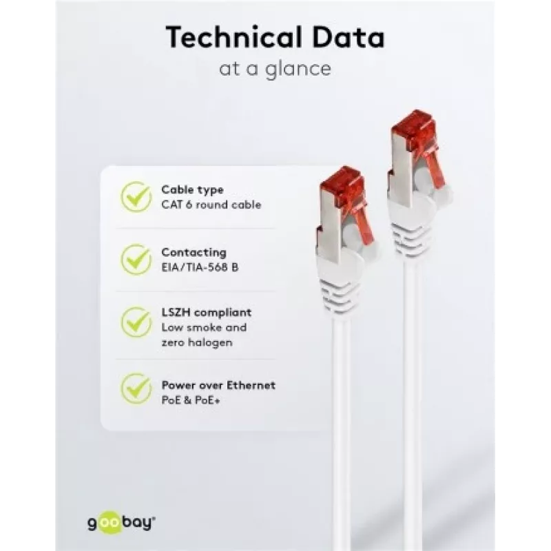 Wentronic Goobay CAT 6 Patch Cable, S/FTP (PiMF), White, 3 m - LSZH Halogen-Free, Copper (93507)