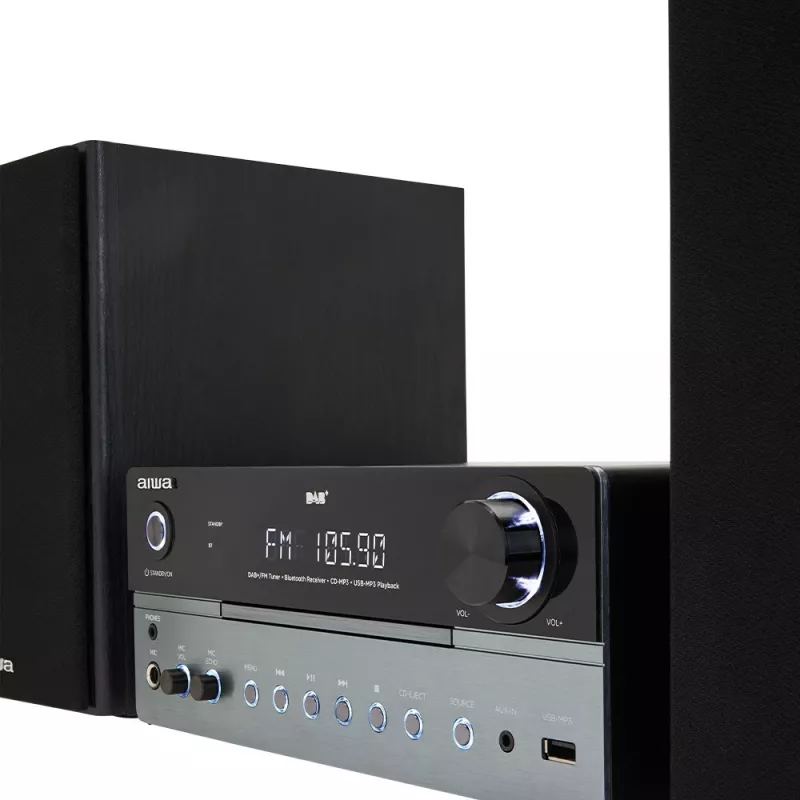 Home audio micro system Aiwa MSBTU-700DAB — 25W RMS, DAB+/FM, Bluetooth 10m, tray CD, LED display, Black/Arctic blue