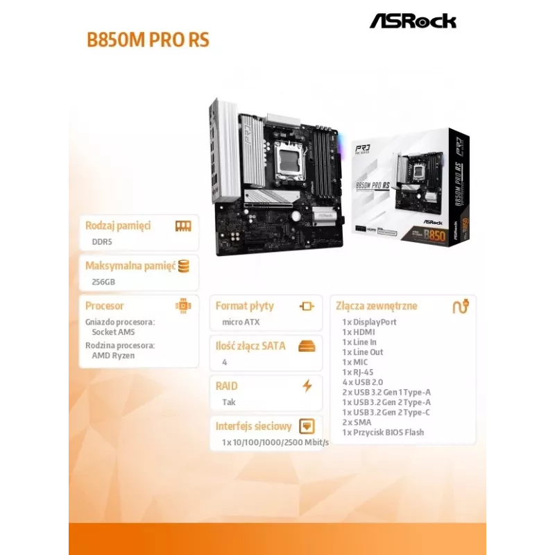 ASRock B850M Pro RS AM5 Micro-ATX Motherboard