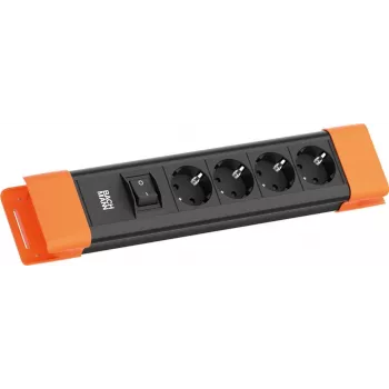 Power Strip Bachmann CONNECTUS with 4 CEE 7/3 sockets, 1 switch, 2.0 m cord, CEE7/7 plug, Black/Orange