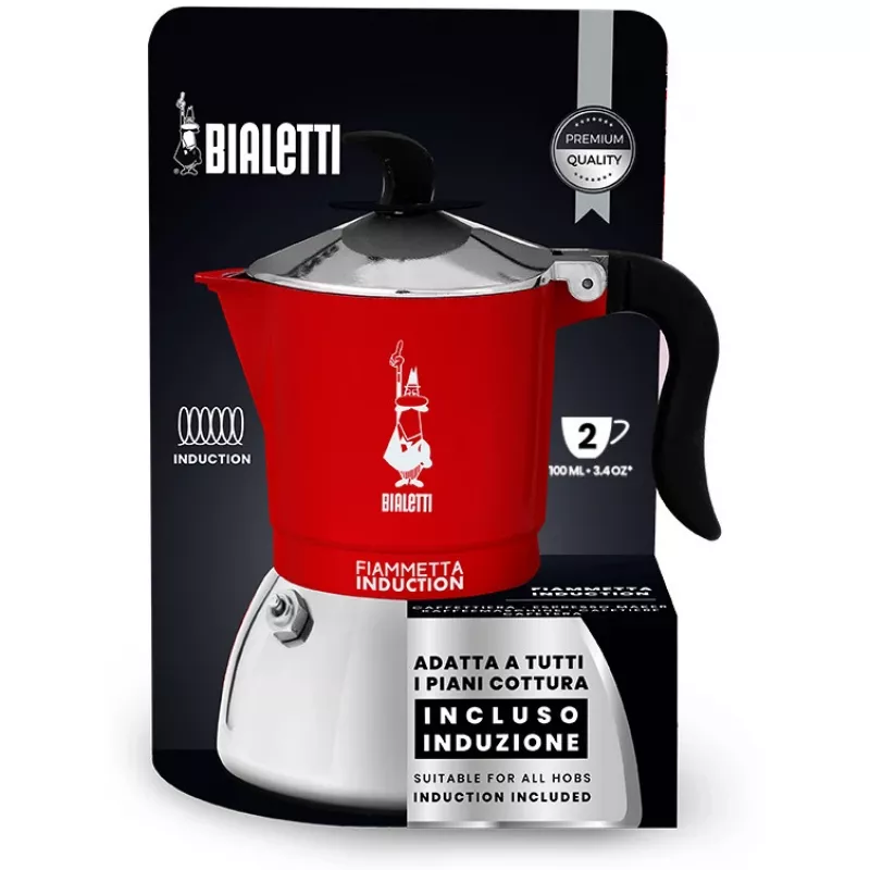 Stovetop Espresso Maker BIALETTI FIAMMETTA 2TZ Induction Red, 2-cup stovetop moka pot