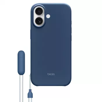 Kickstand Case for iPhone 17 by Apple Beats — MagSafe, Camera Control, Polycarbonate/Microfibre, Blue, fits 6.3 inch