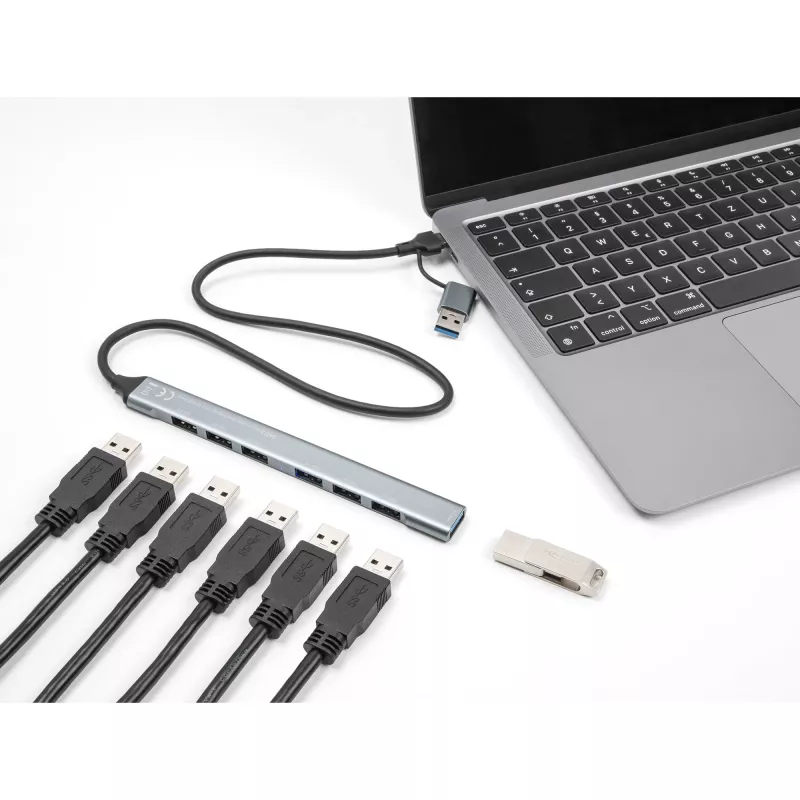DELOCK 4 Port Slim USB Hub — USB 3.2 Gen 1 Host Type-C, 3× USB 5 Gbps Type-C + 1× USB 5 Gbps Type-A, Grey, Metal