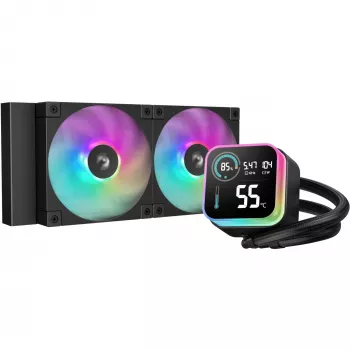 Liquid cooling kit DeepCool LQ240 — 240 mm radiator, 2×120 mm PWM fans, RGB, tube 41 cm, aluminum radiator, black