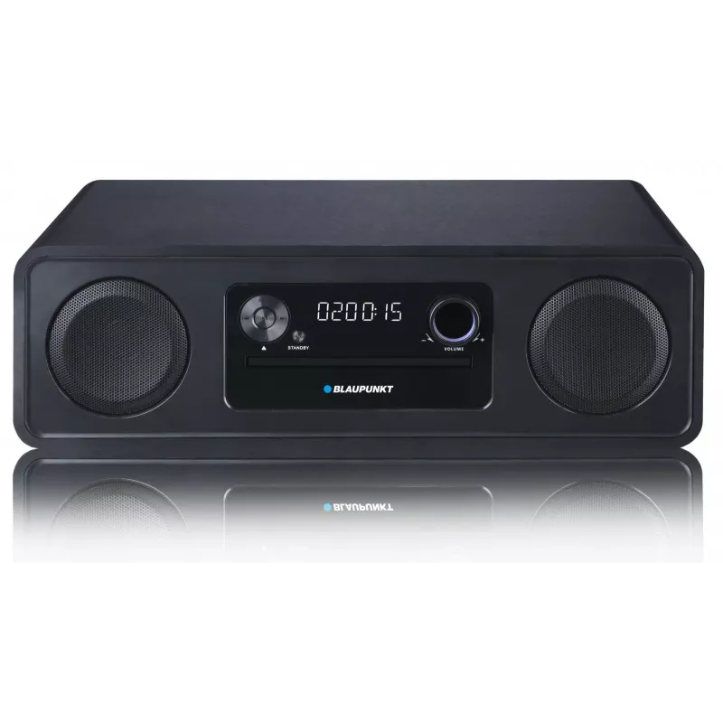 Micro Hi‑Fi system BLAUPUNKT MS20BK — CD/MP3/WMA, Bluetooth 5.0, FM, USB, MicroSD, 2×20W RMS, AUX, RCA, LED display, 100–240V, black