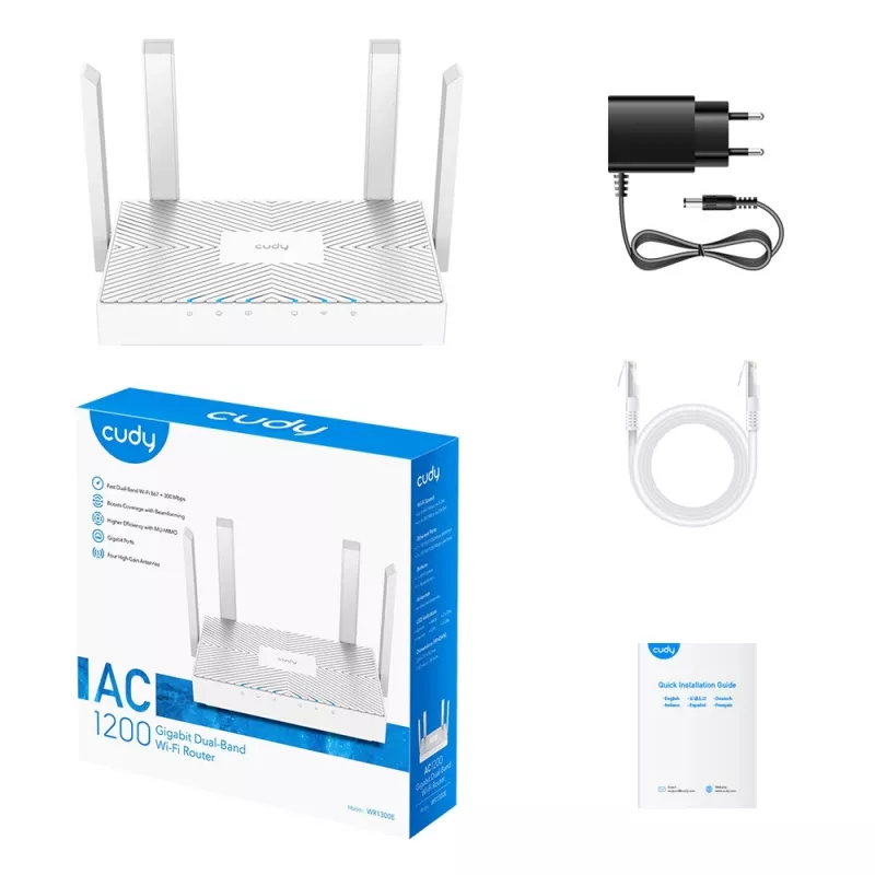Router Cudy WR1300E Dual-band Wi‑Fi 5 (802.11ac), 1167 Mbps, 4 external antennas, Gigabit Ethernet