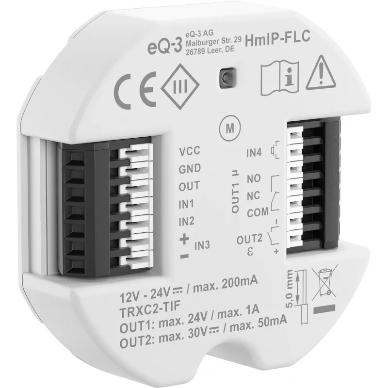 eQ-3 AG Homematic IP HmIP-FLC, Remote Control, White, IP20, -5 - 40 °C, 52 mm, 15 mm