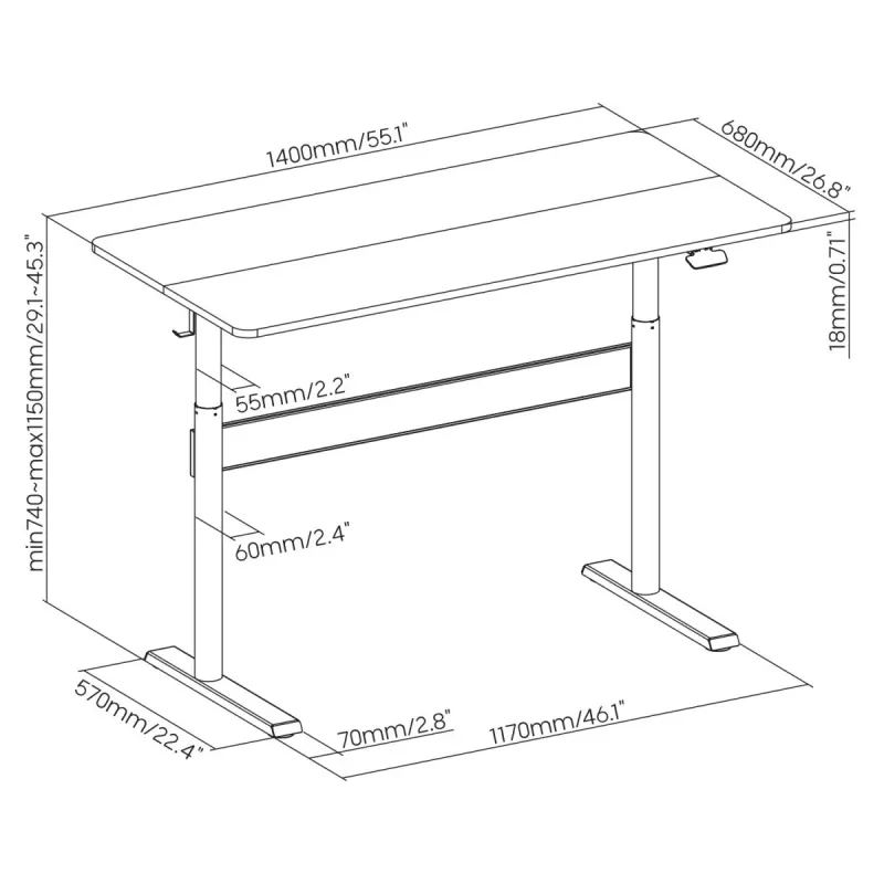Ergo Office Table Table with Top, Gas Spring, Height Adjustable, for Standing Seated Work, Max Height 115cm, ER