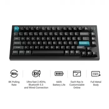 Mechanical keyboard Keychron Q1 Ultra 8K — 75% form, USB + RF Wireless + Bluetooth, RGB LED, Black