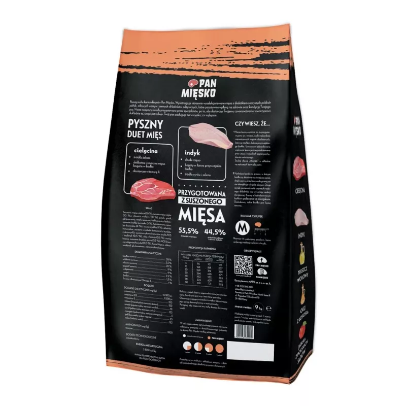 PAN MIĘSKO Cielęcina z indykiem (adult) crunchy M - Dry dog food - 9kg