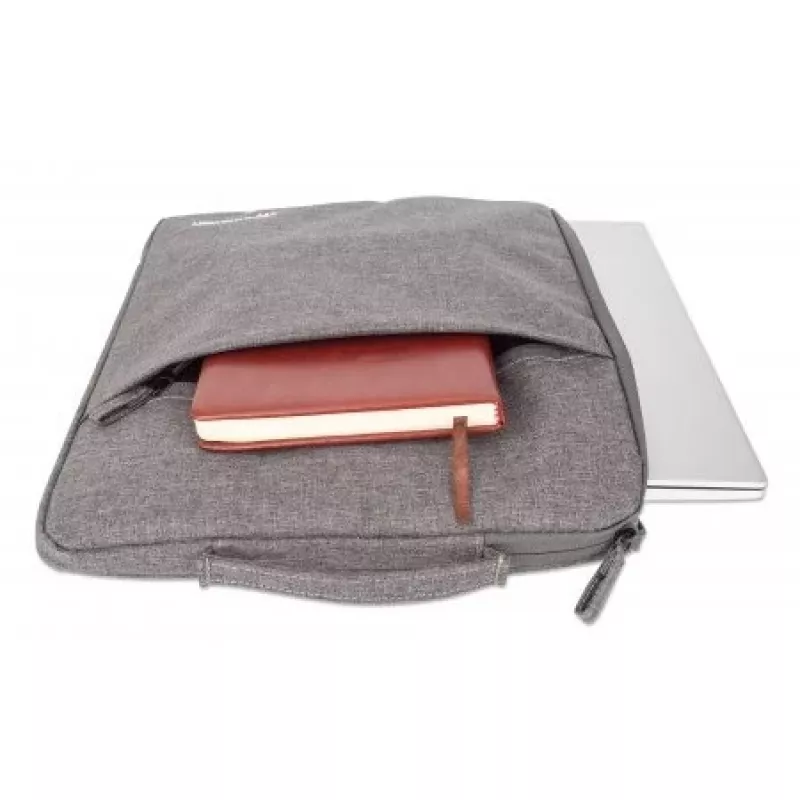 Manhattan Seattle Laptop Sleeve 15.6 inch, Grey, Padded, Extra Soft Internal Cushioning, Main Compartment with double zips, Zippered Front Pocket, Carry Loop, Water Resistant and Durable, Notebook Slipcase, Three Year Warranty