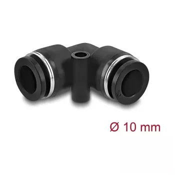 Pneumatic connector DELOCK 10 mm, 90° angled with mounting hole, female thread, metal/plastic, length 36.5 mm