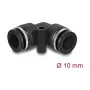 Pneumatic connector DELOCK 10 mm, 90° angled with mounting hole, female thread, metal/plastic, length 36.5 mm