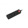 Power strip 3m, black, 3 sockets, with switch, cable made of solid copper