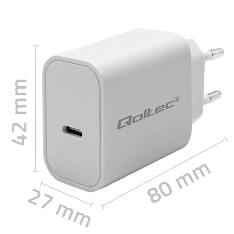 QOLTEC Super Quick PD Charger 20W USB-C (5V/12V) – Portable Fast Charger