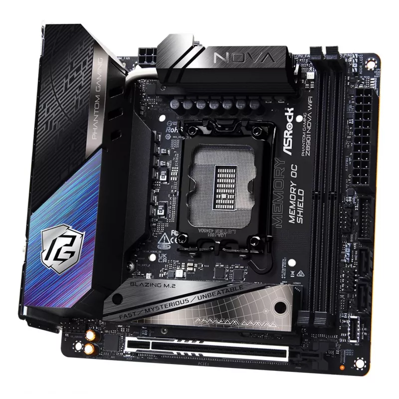 Motherboard ASRock Phantom Gaming Z890I Nova WiFi — Intel Z890, LGA 1851, mini ITX, DDR5, 2x M.2, Wi‑Fi 6E/7, 5Gb LAN, Thunderbolt