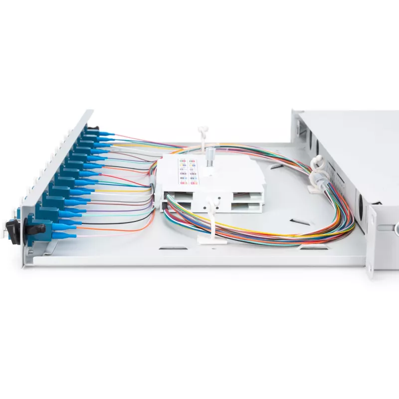 FIBER OPTIC SPLICE BOX LC OS2 1U 12XLC OS2 PIGTAILS COUPLERS