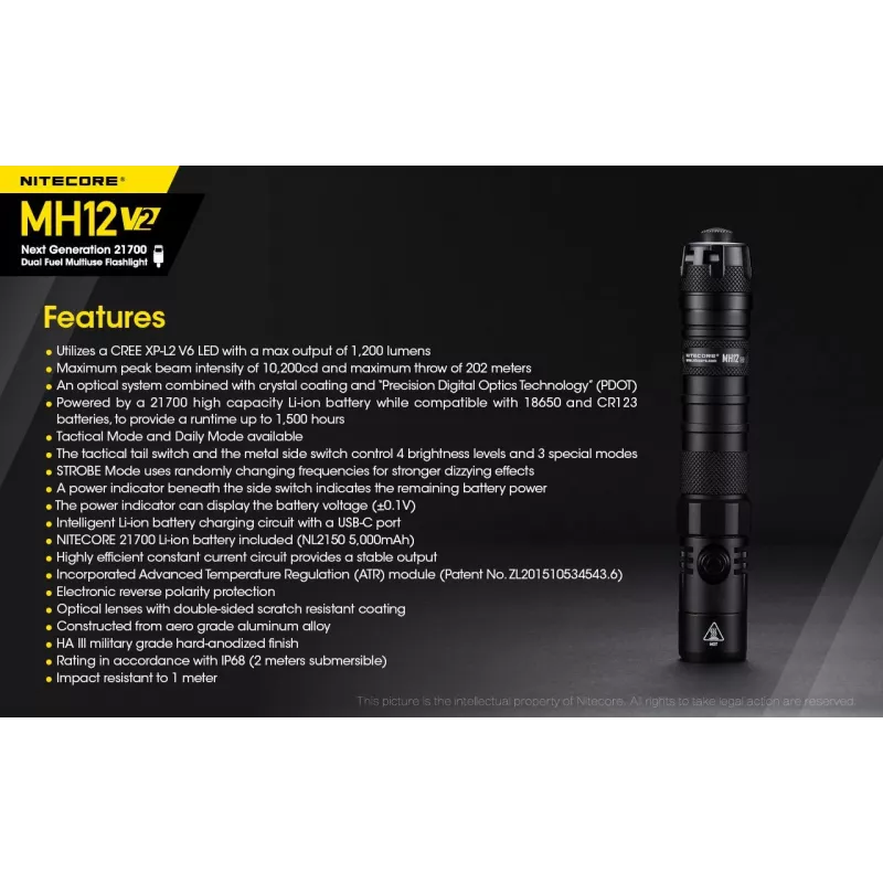 Hand flashlight Nitecore MH12 V2 Black