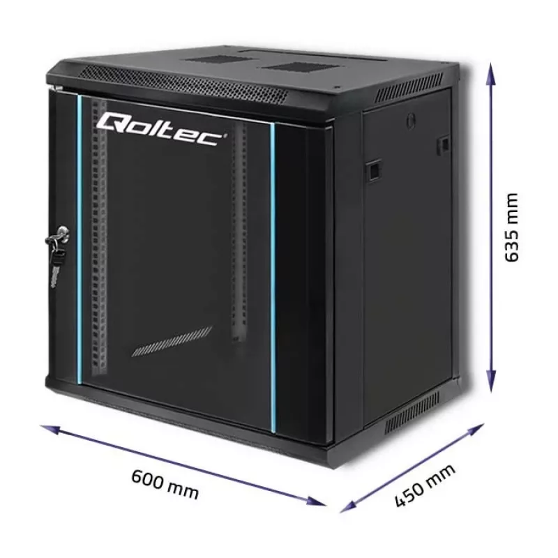 19 inch rack cabinet QOLTEC 54464 12U 600x635x450 Black