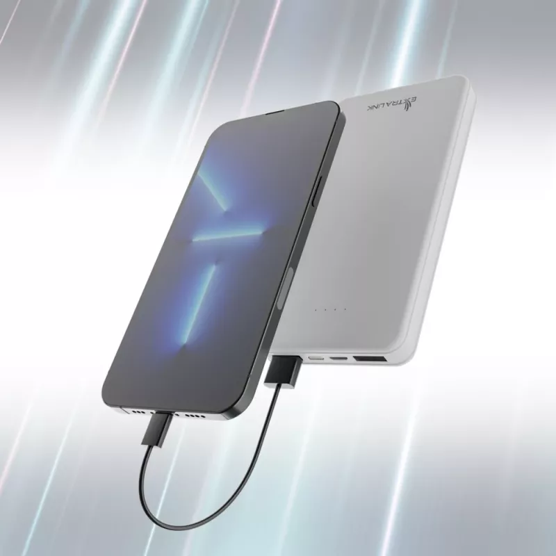 Power bank Extralink EPB-078W 10000 mAh White, USB-C, 10 W output, charges up to 2 devices