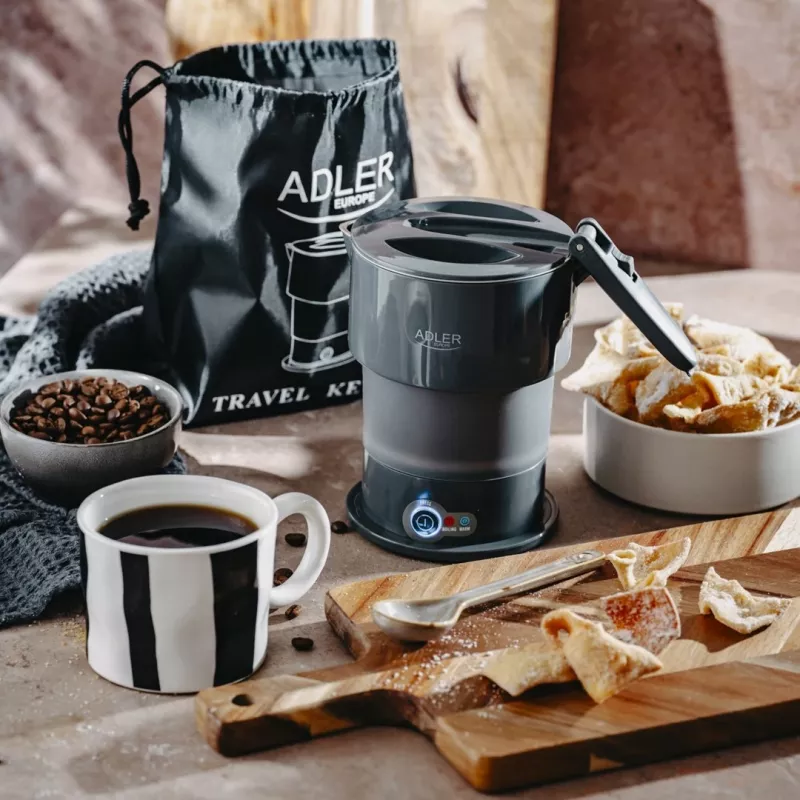 Electric kettle Adler AD 1377G, 0.6 L capacity, 600 W, grey, plastic/silicone/stainless steel