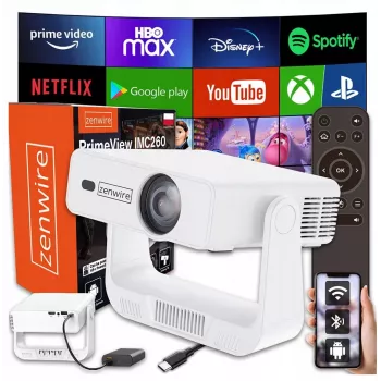 Mini projector zenwire IMC260 — portable Android 14 projector, Wi‑Fi, 360° support, Full HD/4K input for phones