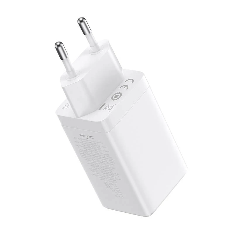Wall charger Baseus GaN5 Pro 65W — USB + 2×USB-C (QC3.0, PD3.0) with 1m USB-C cable, white