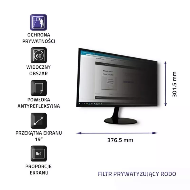 Qoltec 51053 display privacy filter 48.3 cm (19) Monitor