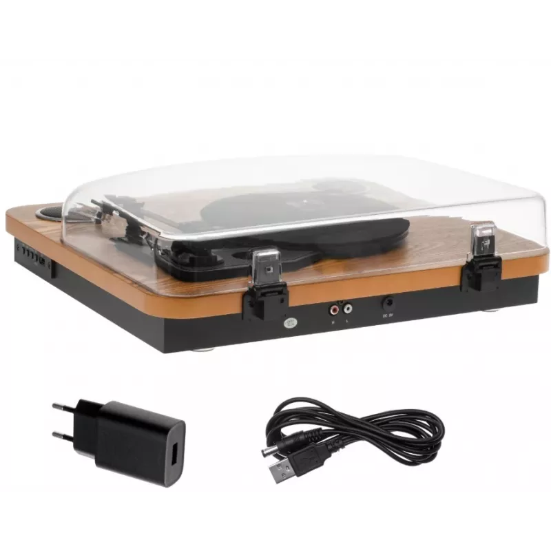 Analogue belt-drive turntable Adler AD 1914 with USB port, ceramic platter, DC motor, 33 1/3 rpm, Bluetooth 5.4, RCA outputs, built-in speakers