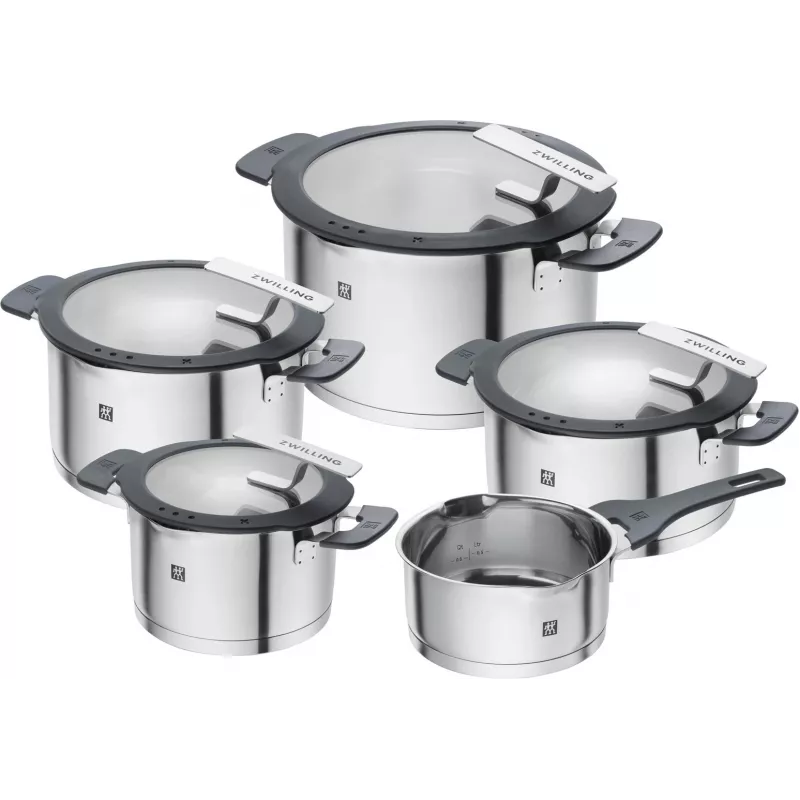 ZWILLING stainless steel pan set SIMPLIFY 5 pcs — dishwasher & oven safe, glass lids, suitable for ceramic hobs
