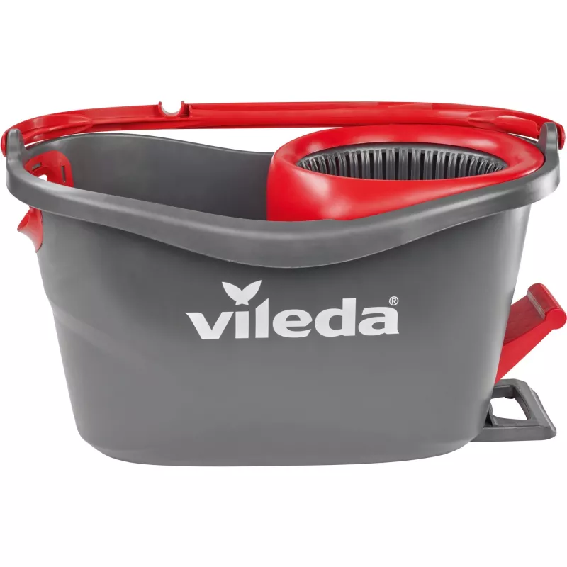 Mop VILEDA EasyWring & Clean Turbo, red technopolymer bucket, removable washable microfibre head, for hard floors