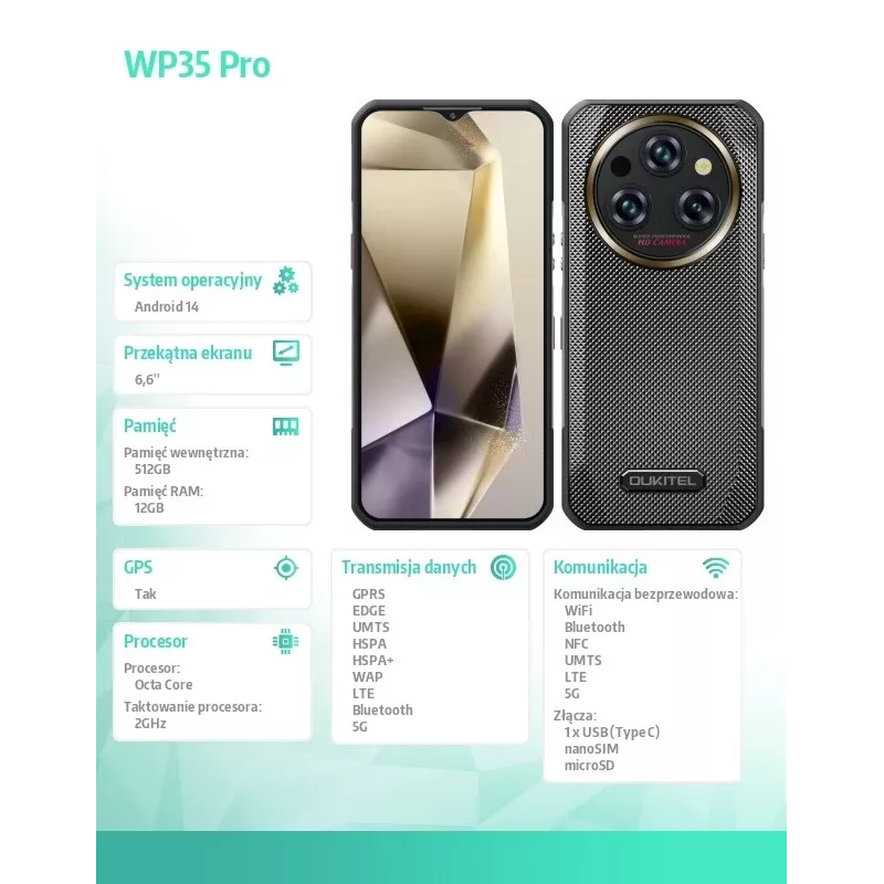 Smartphone Oukitel WP35 Pro 6.52 inch 12GB/512GB Grey