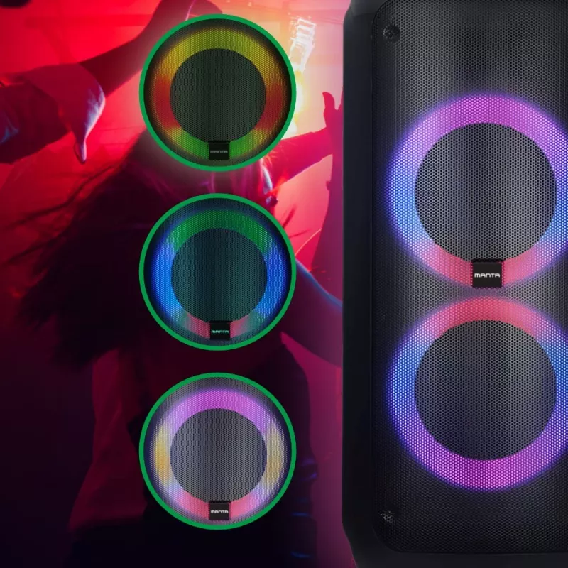 Portable speaker MANTA ATTIS SPK0802 120W, Bluetooth, wired input, rechargeable, FM, LED lights